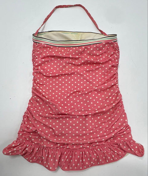 Juicy Couture Women's Pink Polka Dot Ruched Ruffle Swim Dress One Piece Sz M