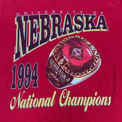 Vintage 1994 Nebraska National Champions Single Stitch Jerzees T-Shirt Sz M