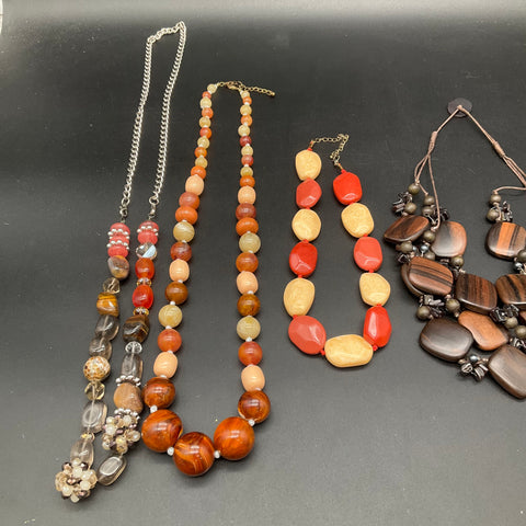 Boho Statement Jewelry Lot of 6 Necklaces Beaded Wood Metal Multi-Strand