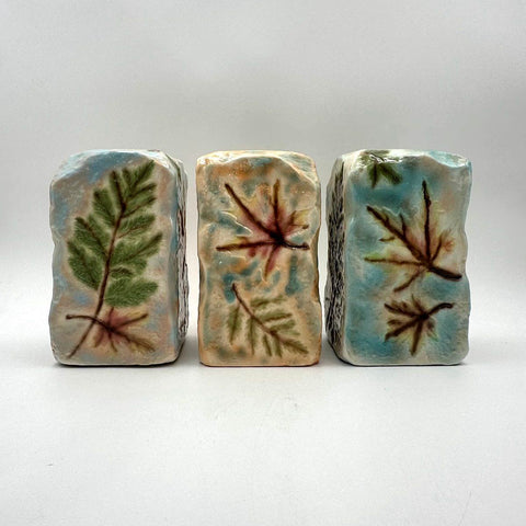 Studio Pottery Ceramic Vase Lot 3 Nature Leaf Motif Signed Vintage Art Pottery