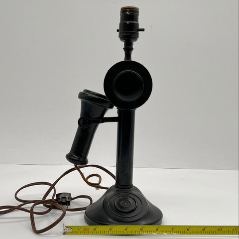 Vintage Candlestick Telephone Table Lamp Black Cast Metal Novelty Accent