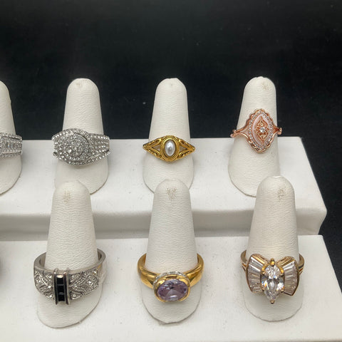Fashion Statement Rings Lot of 12 Costume Jewelry Gold & Silver Tone Rhinestone