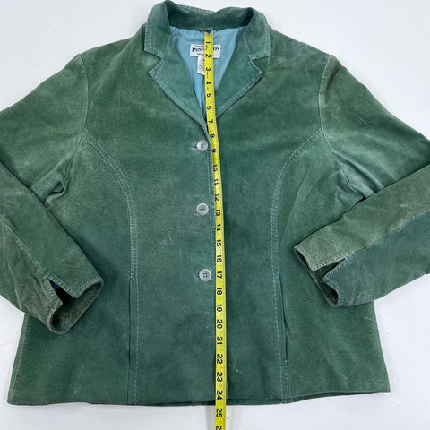 Pendleton Women's Green Suede Leather 3-Button Blazer Jacket Sz XL