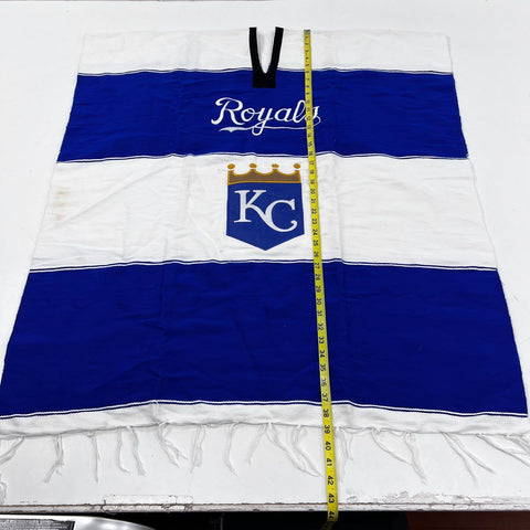 Vintage 90s Kansas City Royals MLB Fringed Stadium Poncho Blue White One Size
