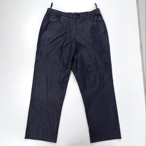 Terry Lewis Women's Navy Blue Genuine Leather Straight Leg Pants Size 18