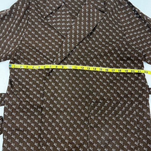 Vintage 70s Weldon Permanent Press Brown Graphic Print Belted Robe Sz L