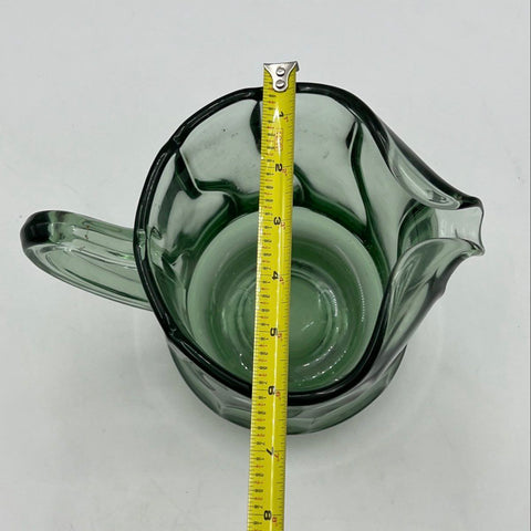 Vintage Green Glass Pitcher Wavy Optic Pattern 6.5 Inch