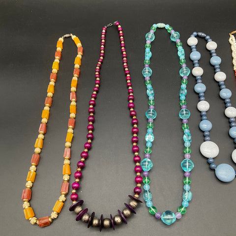 Vintage Beaded Statement Necklace Lot of 5 Faux Pearl Glass Boho Costume Jewelry