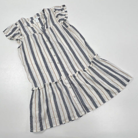 Cynthia Rowley Women's White Blue Striped Linen Blend Button Front Dress Sz L