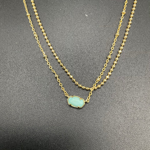 Kendra Scott Gold Tone Teal Green Stone Layered Necklace Delicate Station 19"