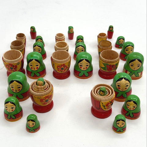 Wood Nesting Doll Lot Matryoshka Hand Painted Floral Approximately 15 Pieces