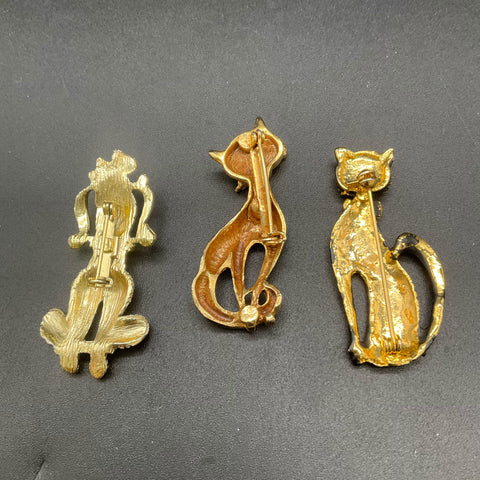 Vintage Napier Gold Tone Brooch Jewelry Lot of 7 Cat Poodle Shell Floral