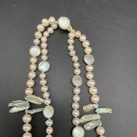 Cultured Pearl Necklace Baroque Stick Coin Pearls Clear Teardrop Dangles 28"