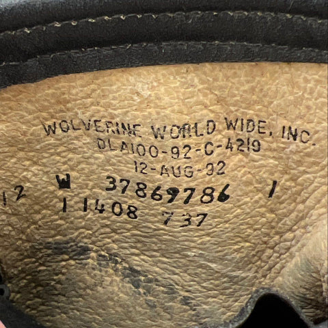 Vintage 1992 Wolverine US Military Issue Black Leather Combat Boots Size 12W