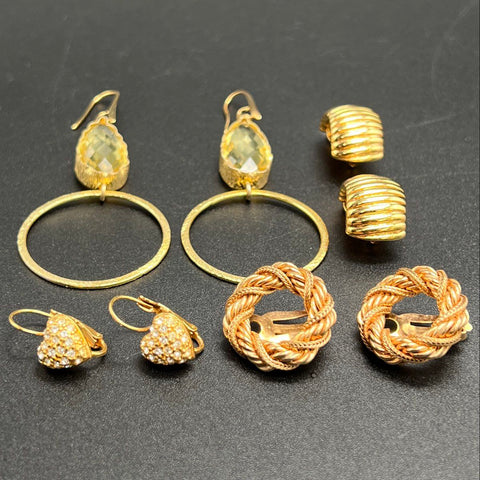 Gold Tone Costume Jewelry Lot of 13 Necklaces Bracelets Earrings Rhinestone