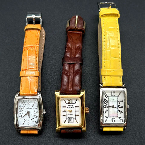 Anne Klein Women's Quartz Fashion Watch Lot of 3 Rectangular Leather Straps
