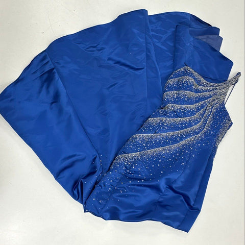 Xcite Women's Royal Blue Beaded One-Shoulder Evening Gown Dress Sz 8