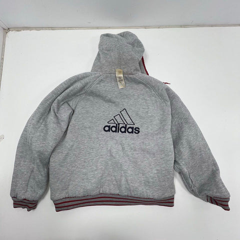 Vintage 90s Adidas Reversible Hooded Puffer Bomber Jacket Red Gray Sz 2XL