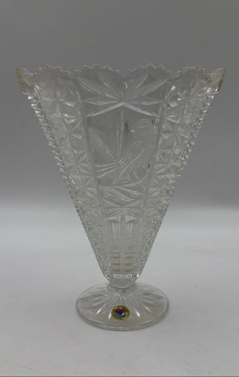 Hofbauer Byrdes Crystal Footed Fan Vase Bird West Germany Vintage 8 Inch
