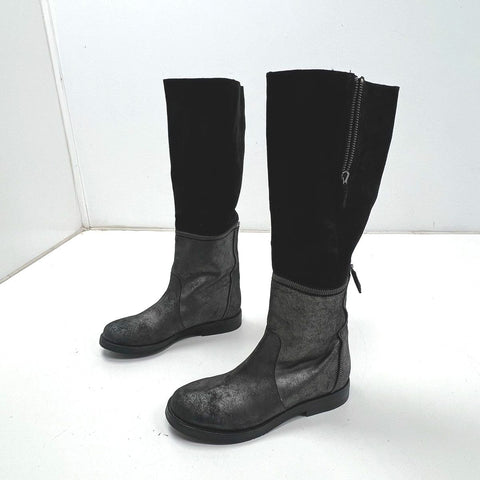 Eileen Fisher Convertible Zip Off Knee High Ankle Boots Suede Black Size 7