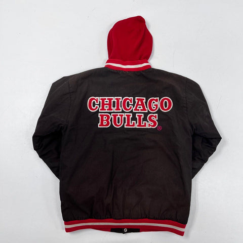 Team Athletics Kids Chicago Bulls Hooded Jacket Black Red Embroidered Sz L 14-16