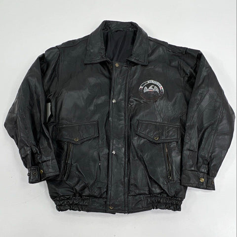 Vintage 90s Veteran USA Eagle Patchwork Leather Bomber Jacket Sz L