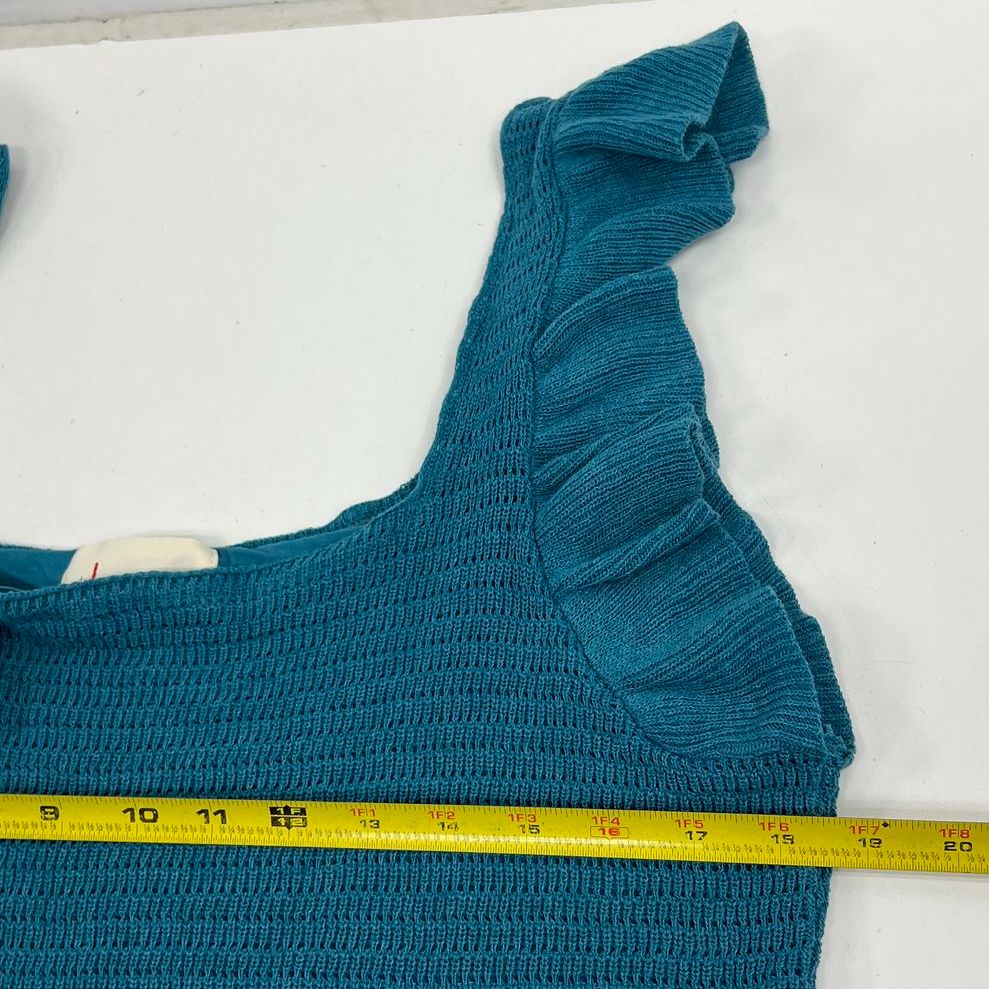 NWT Anthropologie Teal Knit Ruffle Sleeve Shift Dress Women's XL