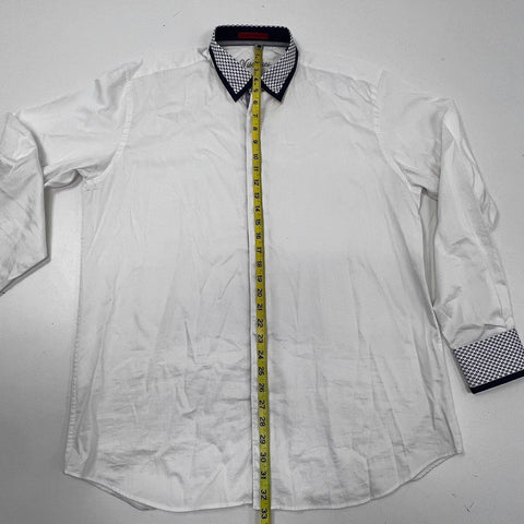 Visconti Men's White Button Down Shirt Geometric Pattern Trim Long Sleeve Sz XL