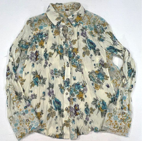 Free People Beige Multicolor Floral Long Sleeve Blouse Size Small