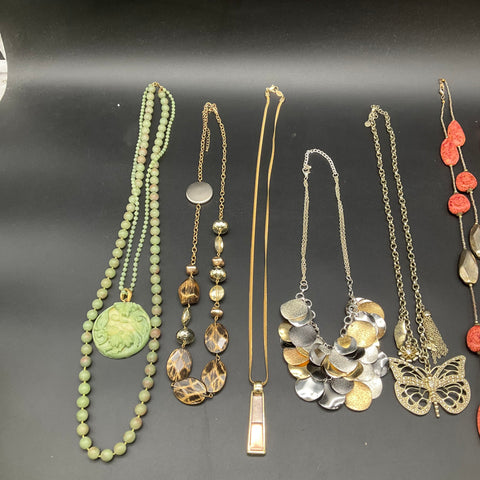 Costume Jewelry Lot of 7 Statement Necklaces Beaded Chain Pendants Bib