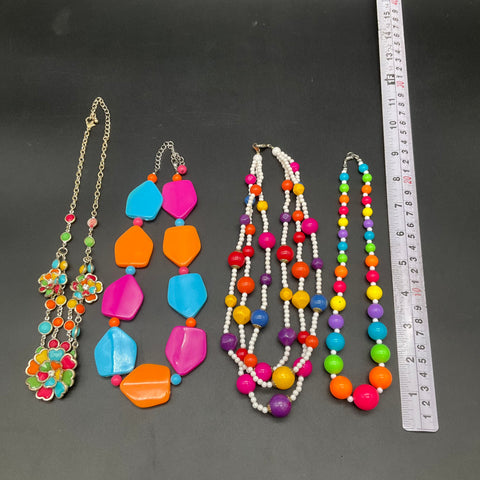 Costume Jewelry Lot of 4 Colorful Statement Beaded Necklaces Enamel Acrylic
