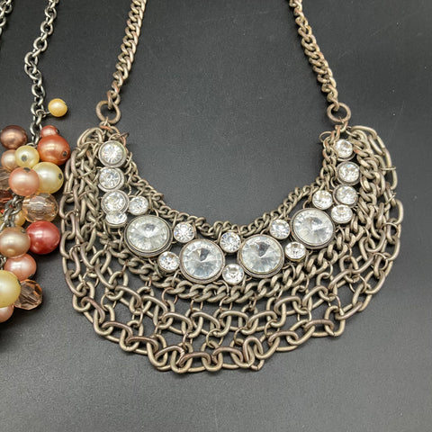 Mixed Fashion Jewelry Lot of 6 Necklaces Rhinestone Faux Pearl Beaded Statement
