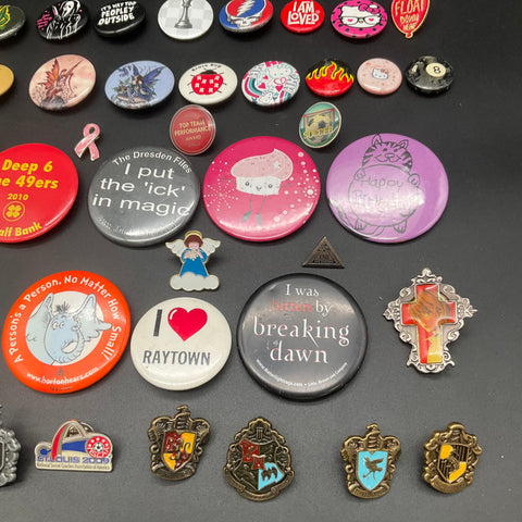 Collectible Pinback Button & Lapel Pin Lot Harry Potter Twilight Grateful Dead
