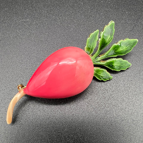 Vintage Originals by Robert Radish Brooch Pin Green Red Enamel Gold Tone