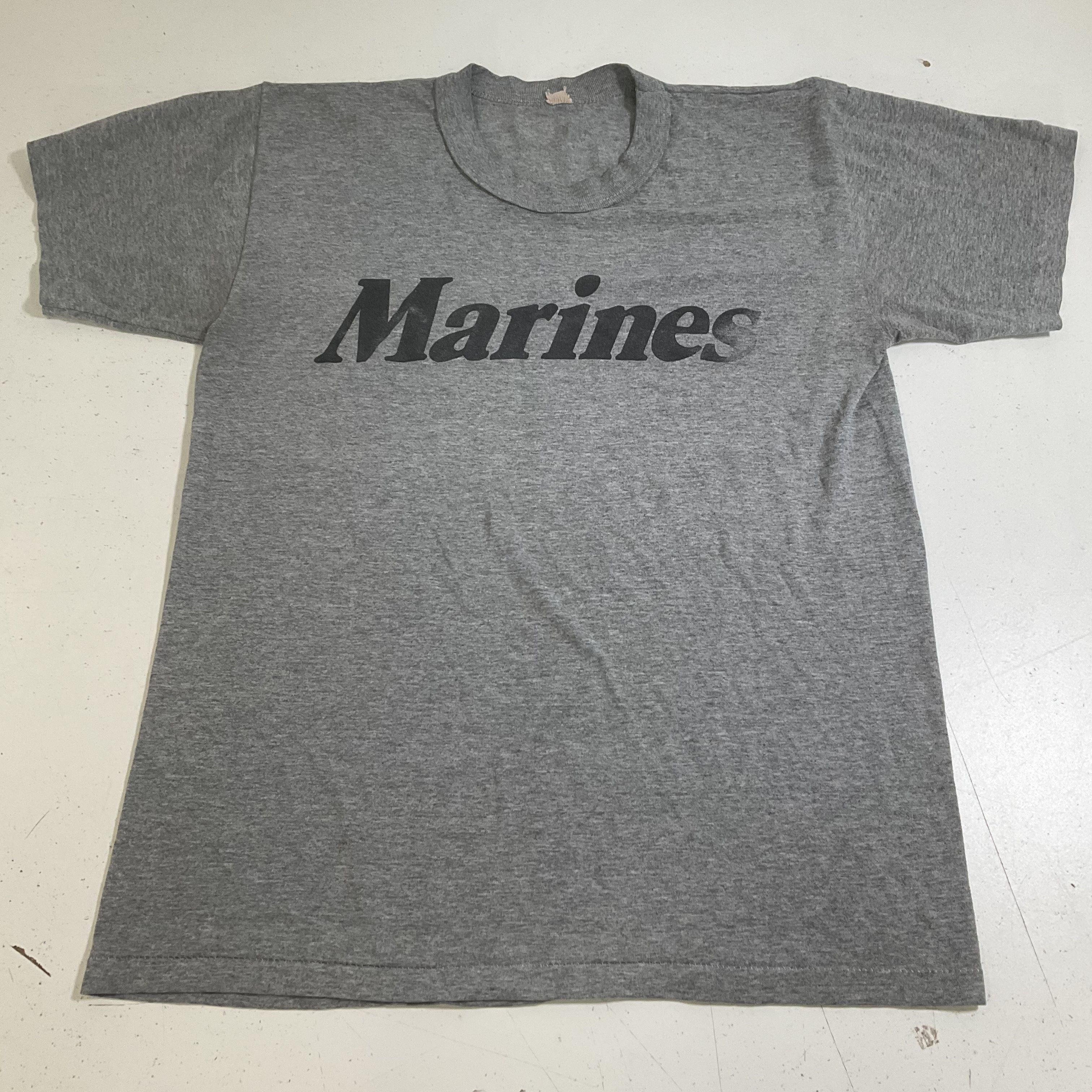 Vintage 80s Mens USMC Marines PT T-Shirt L Single Stitch Heather Gray USA Made