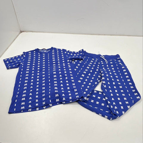 Marni Kids Blue All Over Logo T-Shirt and Sweatpants Jogger Set Sz 14
