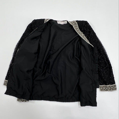 Vintage 80s Laurence Kazar Silk Pearl Beaded Evening Jacket Sz XL