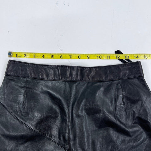 Vintage 90s Siena Women's Black Leather Pencil Skirt Diagonal Seam Sz 8