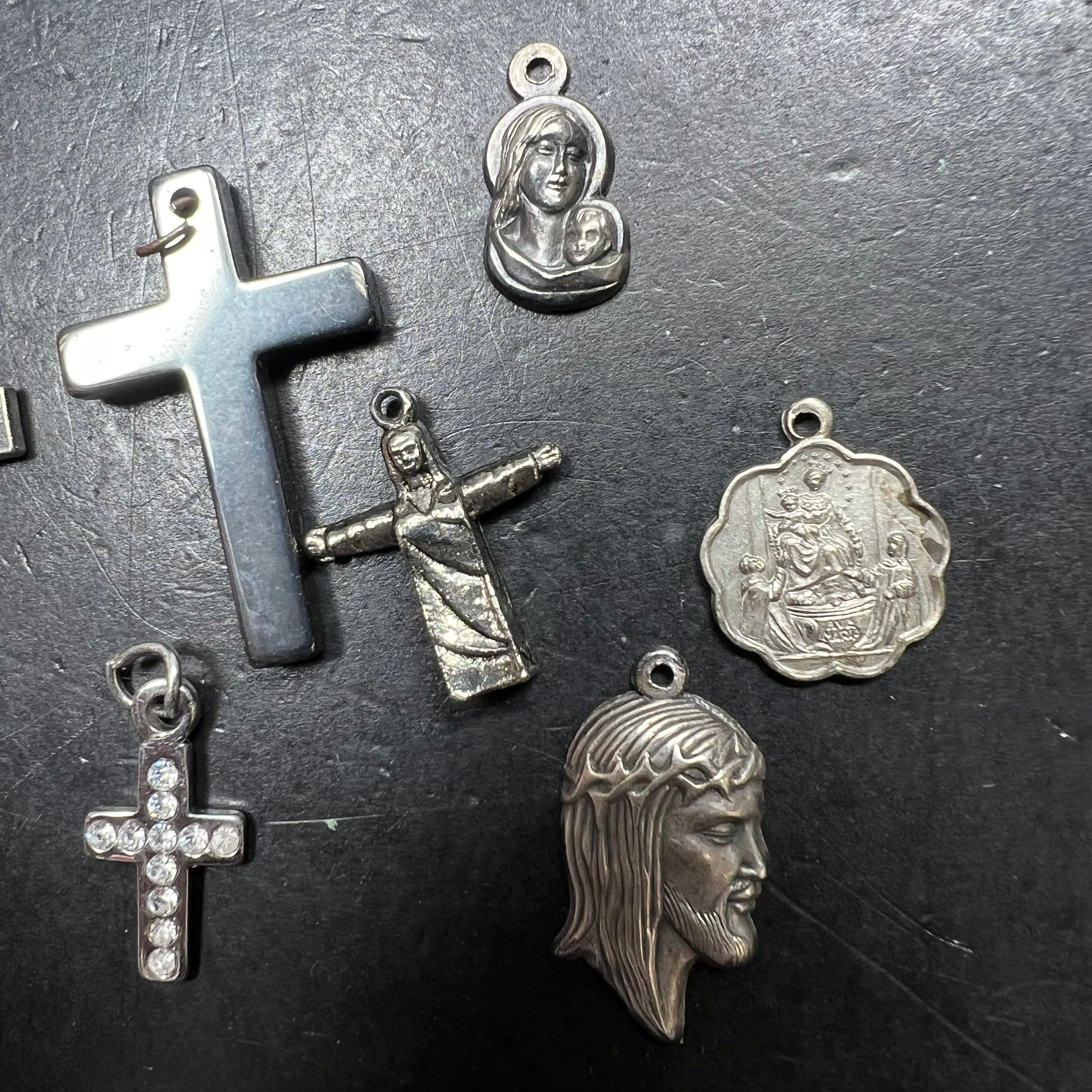 Lot of Religious Charms Small Pendants Cross Saints