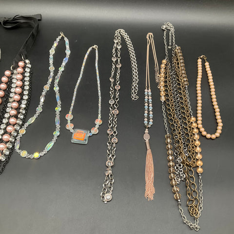 Vintage to Modern Mixed Costume Necklace Lot 10pc Faux Pearl Rhinestone Beaded