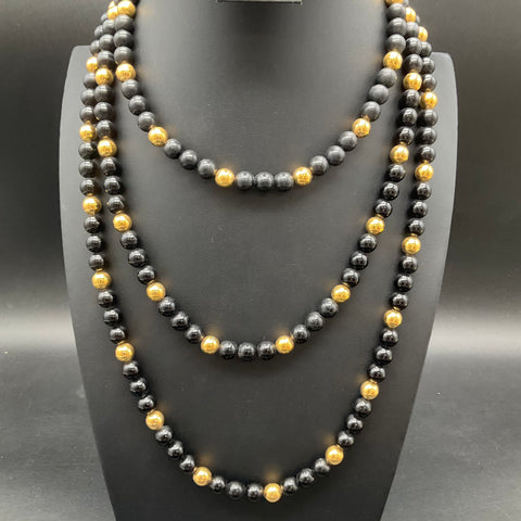 Vintage Napier Black & Gold Tone Graduated Beaded Necklace Jewelry Lot of 3