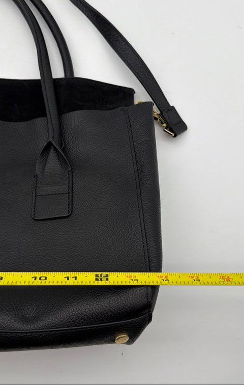 India Hicks Black Pebbled Leather Large Tote Satchel Bag Gold Hardware
