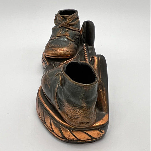 Vintage 1960s Bronze Finished Baby Shoe Display Stand 11-Inch