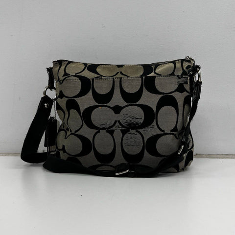 Coach Black Signature Canvas Poppy Crossbody Bag Heart Charm F22945