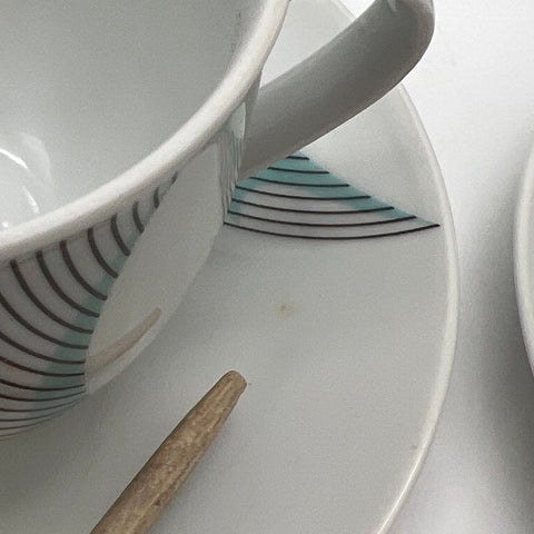 Bohemia Czechoslovakia 12 Piece Set Cups Saucers Abstract Teal Grey MCM Vintage