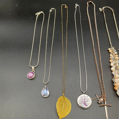 Fashion Jewelry Necklace Lot of 7 Leaf Tree of Life Skull Sword Beaded Pendants