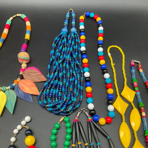 Vintage and Modern Beaded Jewelry Lot of 14 Multi-Strand Chunky Necklaces