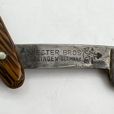 Vintage Wester Bros De-Fi 34 Straight Razor Solingen Germany Anchor Case