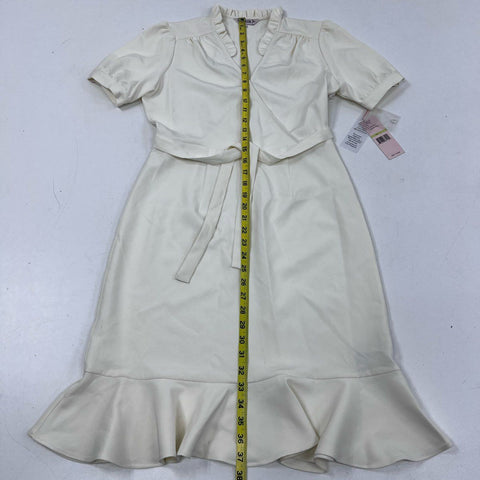 Nanette Lepore Women's Cannoli Cream Ruffle Faux Wrap Dress Ruffle Hem NWT Sz 4