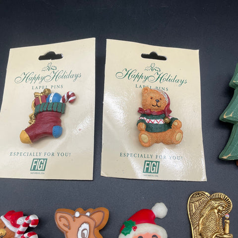 Vintage Christmas Holiday Jewelry Lot 22pc Brooches Pins Earrings FIGI Macy's